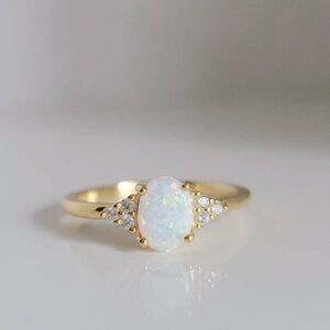 Gold Over Sterling Silver Rainbow Opal Ring, Oval Cut Ring, Promise Ring,